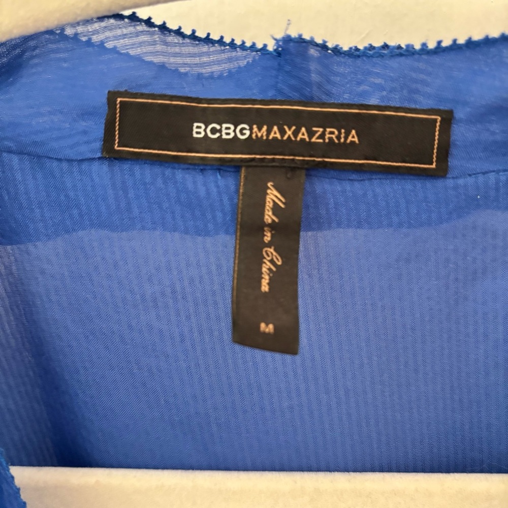 BCBGMaxAzria Silk Royal Cobalt Blue Sheer Blouse size M Ruffles - Picture 3 of 9